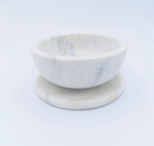 Large White Marble Bowl and Coaster